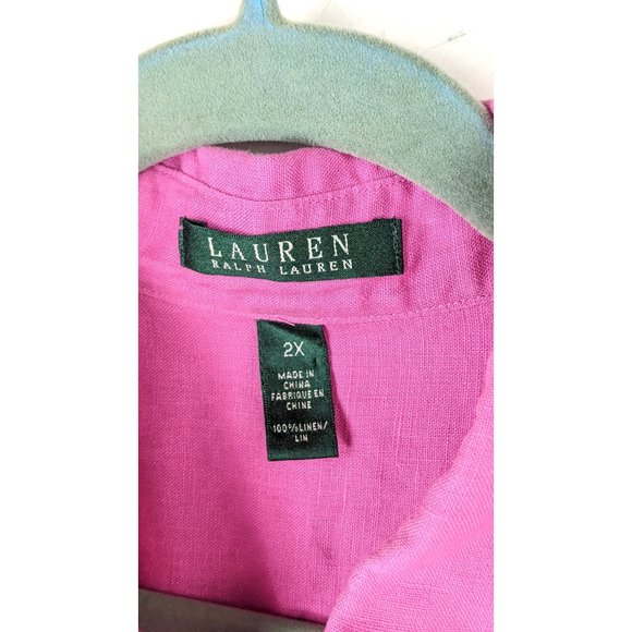 Lauren Ralph Lauren pink linen button down blouse shirt 2X - Picture 4 of 6